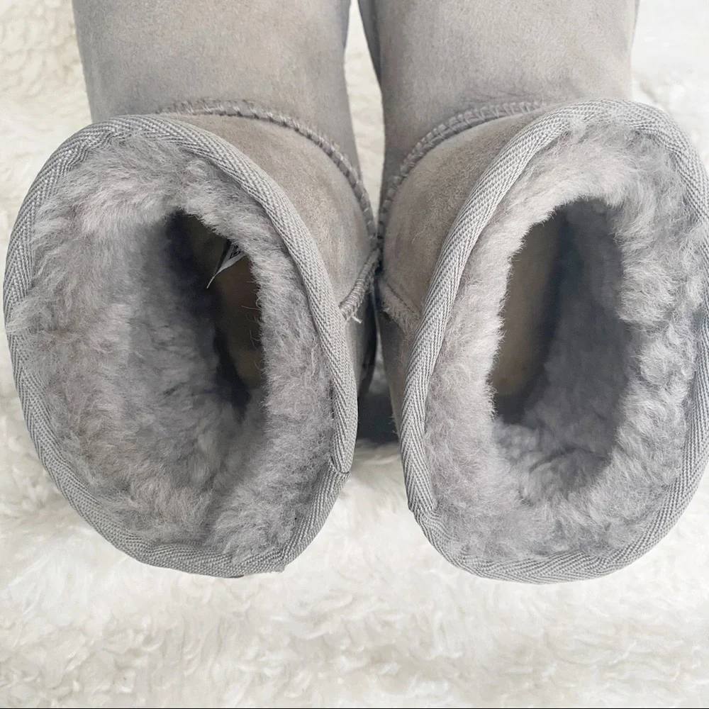 UGG Classic Mini Rustic Weave Boots Ash Gray Suede Sheepskin Size 7